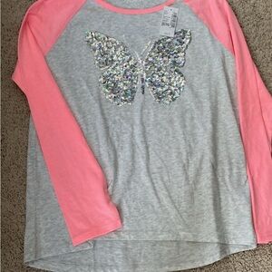 The Children's Place Pink and Gray Sequin Butterfly Long Sleeve Tee